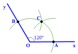 Cho góc xOy = 120 độ. Vẽ tia phân giác của góc xOy bằng hai cách