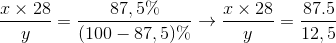 tbl_x \times 28} \over y} = {{87,5\% } \over {(100 - 87,5)\%  \to tbl_x \times 28} \over y} = {{87.5} \over {12,5