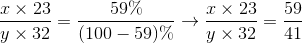 tbl_x \times 23} \over {y \times 32 = tbl_59\% } \over {(100 - 59)\%  \to tbl_x \times 23} \over {y \times 32 = tbl_59} \over {41