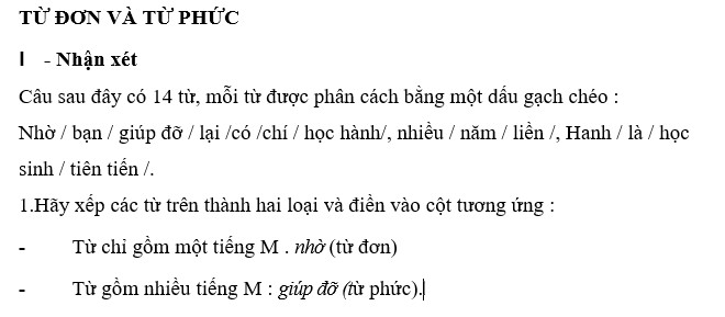 Luyện từ và câu - Từ đơn và từ phức trang 17 Vở bài tập (VBT) Tiếng Việt 4 tập 1